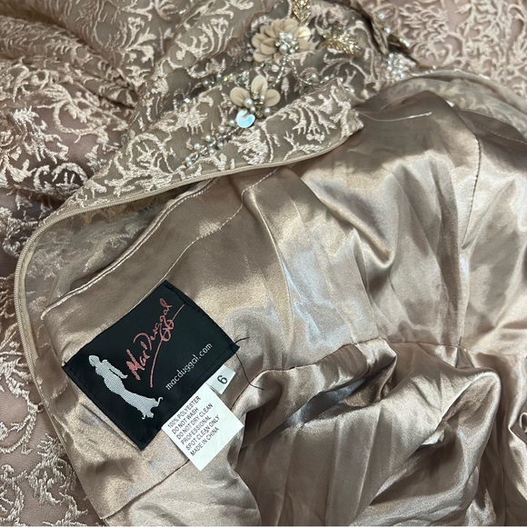 Mac Duggal Embellished Illusion Long Sleeve A line Gown In Mocha Pink - Reemoly - Picture 17 of 17